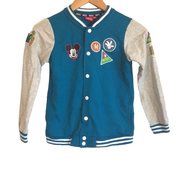 DISNEY Mickey Mouse Varsity Jacket For Kids teal gray size 12 - Picture 1 of 12